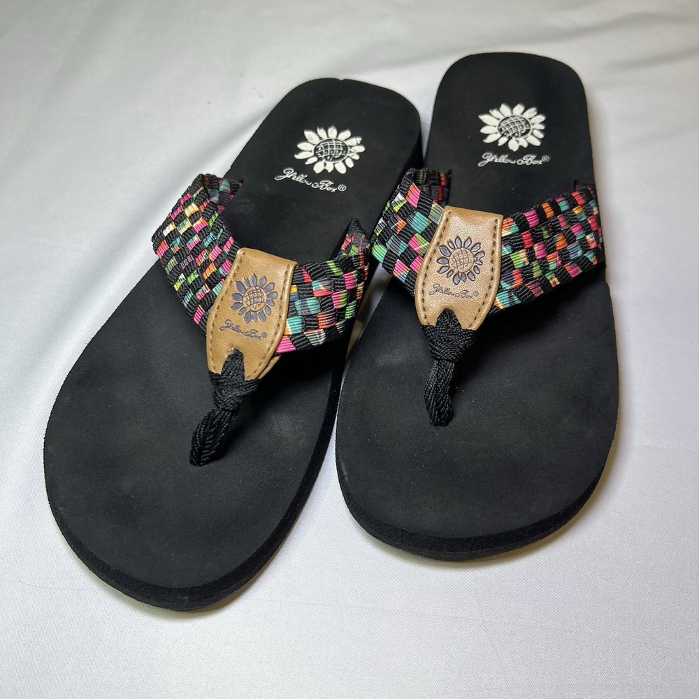 Yellow Box Oria Blue Multi Color Stripe Flip Flops Women's Size 6